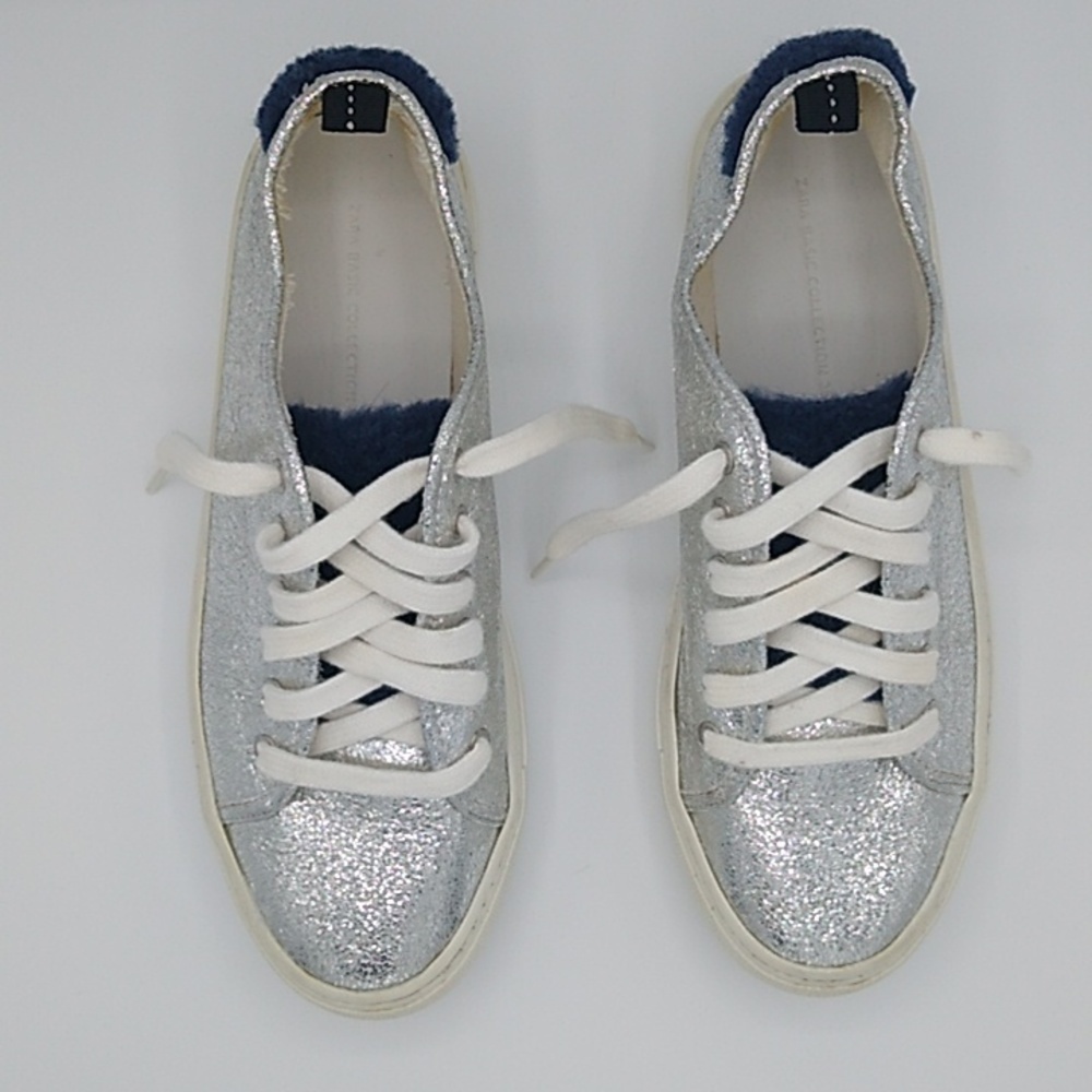 Zara Basic Collection Silver Metallic Sneakers Size -38/US 7.5 - Picture 4 of 16